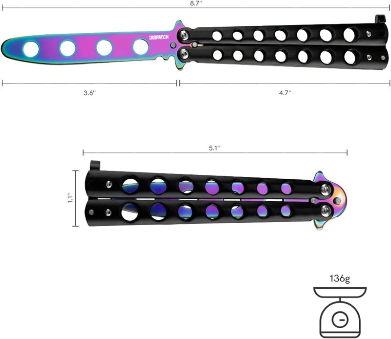 Dispatch Butterfly Knife Trainer | Unsharpened Balisong with Stainless Steel Blade, Black 3Cr13 Handle (Cutouts) & Safety Lock | EDC, Cosplay Flipping Tool - Image 3